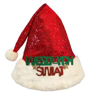 Produktbild von KRUMAD Weihnachtsmütze „Merry Christmas“ mit Pompon - Glitzer Nikolausmütze mit Pailletten für Kinder & Erwachsene - 40 cm Rot Weihnachtskostüm