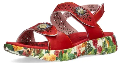 Produktbild von Laura Vita Damen Sandalette Stanzung Niete Blüten Plateau Klett SANAO 53, Größe:38 EU, Farbe:Rot