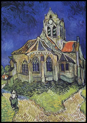 Image de Affiche 70 x 100 cm Église d'Auvers, Van Gogh Vintage pour le salon