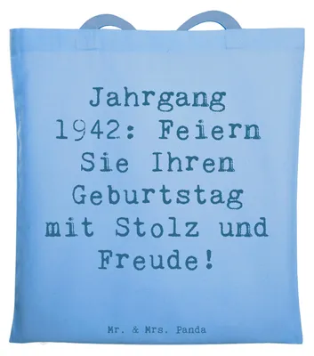 Produktbild von Mr. & Mrs. Panda Beutel Spruch 1942 Geburtstag - Sky Blue - Geschenk, Geburtstagsgeschenk, kostbare Erinnerungen, Alter, Tote Bag, Happy Birthday, unvergessliche Momente