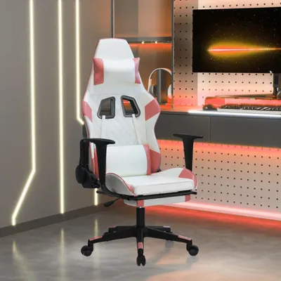 Produktbild von Gaming-Stuhl mit Fußstütze Weiß und Rosa Kunstleder 3143772
