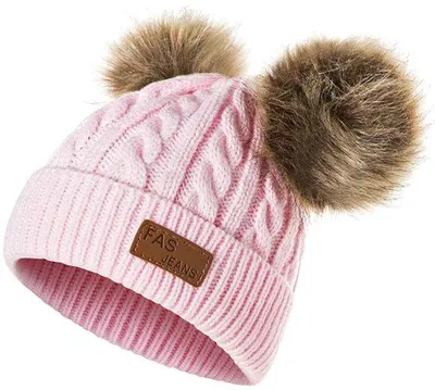 Productafbeelding van Baby Beanie Muts met Bontpompon - Roze