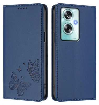 Obrázek produktu pro Kožené pouzdro pro Oppo A79 5G, motýlí ražbou, peněženkové flip pouzdro se stojánkem Tmavě modrá