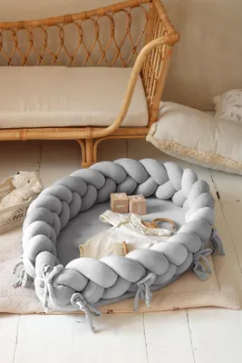 Produktbild von Babynest 2-in-1, Nestchen, & Bettschlange Grau – Velours, handgeflochten, | Letino