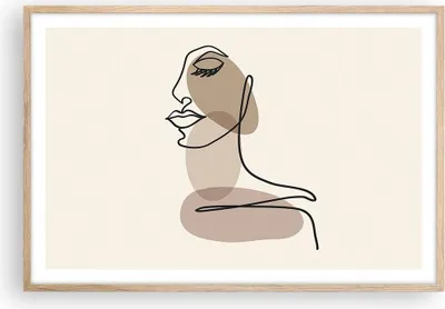 Produktbild von Gerahmtes Poster - Rahmen in heller Eiche - Zeichnung einzeilig Frau - 91,5x61 cm - Wand Bild - Wanddeko - Wandbilder - Kunstposter - Wandposter - Bilderrahmen - Bilder - Kunstdruck - P2NAA91x61-4612