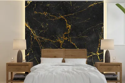 Produktbild von MuchoWow® Fototapete für Wohnzimmer oder Schlafzimmer Wandtapete Vinyl Motivtapete Marmor - Gold - Schwarz - 240x240 cm - Schlafzimmer-Tapete