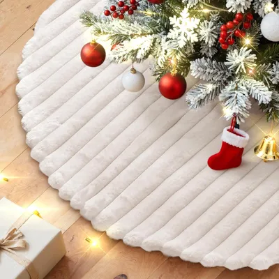 Produktbild von Weihnachtsbaumdecke Plš¹sch Christbaumdecke 90 cm Rund Tannenbaum Decke Unterlage Klein Teppich Weihnachtsbaumdecke fš¹r Winterferien Indoor Zuhause Wohnzimmer Christbaumschmuck (Wei?)