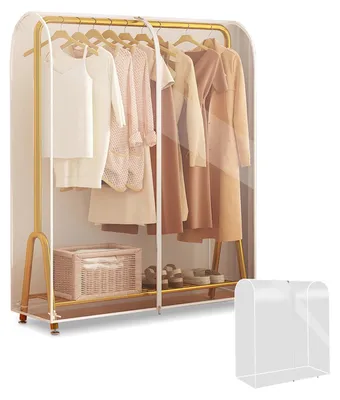 Produktbild von Kleiderständerhülle mit Reißverschluss, 110 x 50 x 150 cm. Transparente Kleiderständerhülle, große Kleidersackhülle, Staubschutzhülle, Kleidersäcke, Schutzhülle für Kleidung auf Kleiderständern.