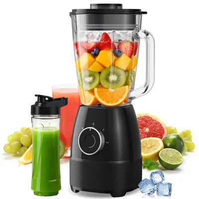Smoothie-Mixer 1500 W, Glaskanne 1,5 l + 600-ml-Flasche, Edelstahlklingen