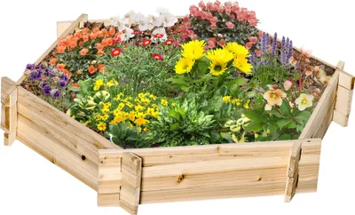 Produktbild von Hochbeet sechseckig DIY Pflanzkübel Pflanzkasten aus Holz für Garten Balkon Natur 100 x 92 x 16 cm