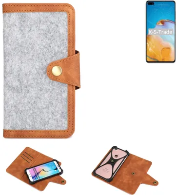 Produktbild von K-S-Trade Handyhülle kompatibel mit Huawei P40 Schutzhülle Filz-Hülle Kunst-Leder hellgrau braun (1x)
