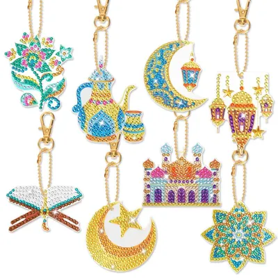 Immagine prodotto di Kit per Diamond Painting a tema Ramadan Eid, 8 portachiavi, set per il fai-da-te, arte islamica, regali per musulmani