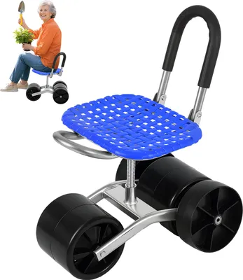 Produktbild von Gartenhocker mit Rädern, rollbarer Gartenwagen mit 360-Grad-Drehsitz, tragbarer Gartenroller für Gartenarbeiten