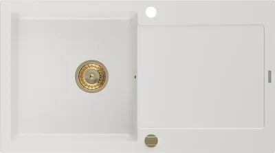 Immagine prodotto di Mexen Leo lavello da cucina in granito 1-vasca con scolapiatti 900 x 500 mm, bianco, sifone dorato - 6501901010-20-G