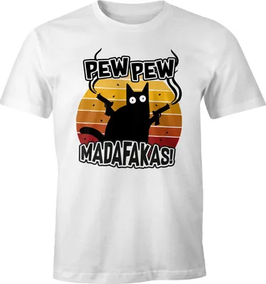 Produktbild von Herren T-Shirt Pew Pew Madafakas Katze Western Cat Meme Fun-Shirt Spruch lustig Moonworks® weiß XL