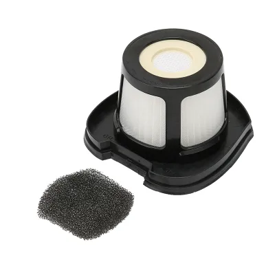A vacuum cleaner filter and a foam filter are shown against a white background.