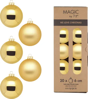 Produktbild von Inge‘s Christmas Decor 12004P620, Kugel-Weihnachtsschmuck, Glas, Gold, 60 mm, 20 Stück(e)
