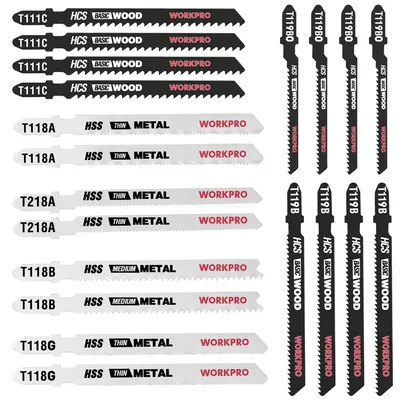 Produktbild von WORKPRO Stichsägeblätter Set 20-teilig, T-Schaft, HSS/HCS, Holz Metall
