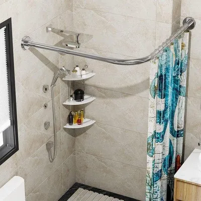 Produktbild von Famanu Duschvorhangstange L-Form schwarz, Edelstahl 304, 70-100 × 70-100 cm, 18 Ringe, ohne Deckenhalterung
