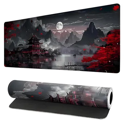 Image de Sous-main pour bureau, tapis de souris gaming - XXL, 900x400 mm - Caoutchouc antidérapant - Noir