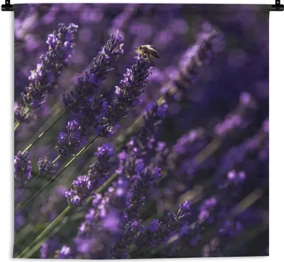 Produktbild von MuchoWow® Wandteppich Wandbehang Nahaufnahme von Lavendel mit Biene 120x120 cm Tapisserie Dekoration Wandtuch - Modern - Baumwollgewebe