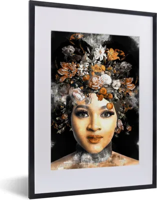 Produktbild von MuchoWow® MuchoWow® Gerahmtes Poster Frau - Zeitung - Blumen 30x40 cm - Poster mit zchwarzem Bilderrahmen - Wandposter Schlafzimmer