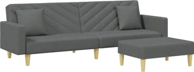 Imagen del producto de Sofá cama de 2 plazas con cojines y reposapiés, color gris oscuro, tapizado en tela