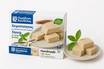 Produktbild von Kandylas Halva Vanille mit Stevia 200 g Traditionelle Griechische Süßigkeit