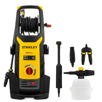 Zdjęcie produktu dla Myjka ciśnieniowa Stanley SXPW25DTS-E 2500 W, 300 bar, przepływ wody 810 l/h, z wężem o długości 8 m, dyszą turbo i pojemnikiem na detergent