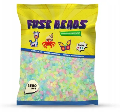 Zdjęcie produktu dla Koraliki do prasowania świecące w ciemności 1500 szt. Midi 5 mm – fosforyzujące prasowanki Benny Beads, koraliki termiczne