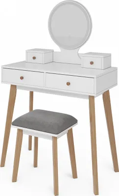Immagine prodotto di Tavolo da toeletta Vicco Finya Bianco 80 cm con specchio LED e sgabello, Model 40317