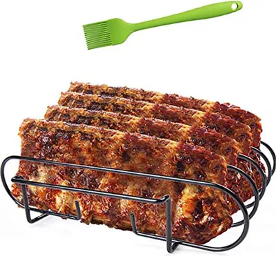 Produktbild von Spareribs Halter Grill, Edelstahl Braten und Rippchenhalter fš¹r 4 Rippchen, Geeignet fš¹r Gasgrills und Holzkohlegrills
