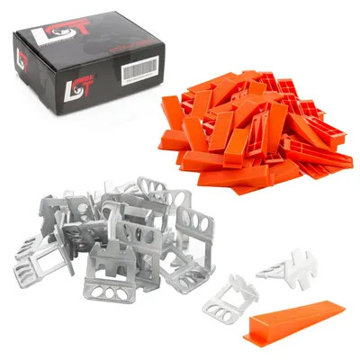 Produktbild von 7000-teiliges Fliesen Nivelliersystem Set 6000x Zuglaschen 1,5mm + 1000x Keile