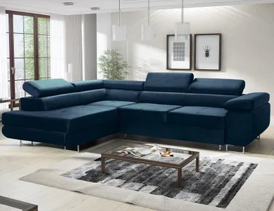 Produktbild von Easy4You Ecksofa AVATAR Velvet L-Form – 277x73x203 cm - Schlafsofa mit Bettkasten und Schlaffunktion - Eckcouch mit Stauraum – Rechts – Stoff Monolith Blau (M77)
