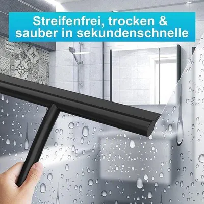 Produktbild von Famanu Duschwischer 23,5 cm mit Halterung ohne Bohren - Schwarz