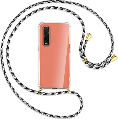 Produktbild von Handykette Backcover-Schutzhülle mit Band (Metall goldfarben) für Oppo Find X2 Pro - schwarz/grau/weiß