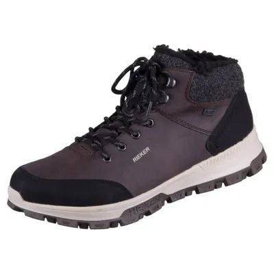 A single brown Rieker boot is shown against a white background.
