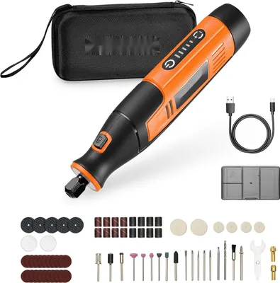 Image de Kit d'outils multifonctions sans fil - Mini-outil rotatif 4 V - 5 vitesses 7 000-20 000 tr/min - Sans fil - 73 accessoires - Pour graver, poncer, polir, couper