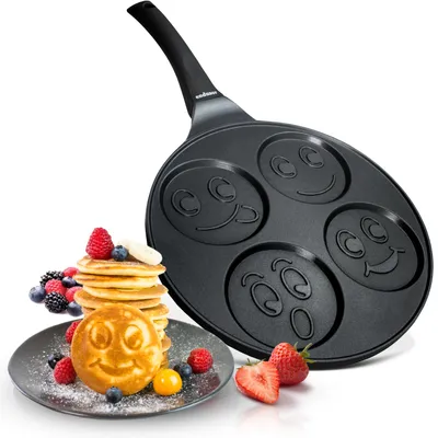 Image de endusor® Poêle à crêpes pour enfants avec Smiley 26 cm - 3 fois anti-adhésive - pour induction sklokeramika gaz & électrique - Poêle à crêpes Smiley pour enfants avec Emoji