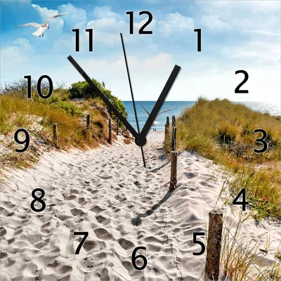 Produktbild von Wallario Design Wanduhr Möwen auf dem Weg zum Strand aus Echtglas, Größe 30 x 30 cm