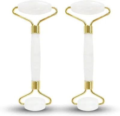 2 Rollen Weiße Jade Gesichtsmassage Roller - 100% Naturstein, Anti-Aging, Reduziert feine Linien, Fördert die Durchblutung