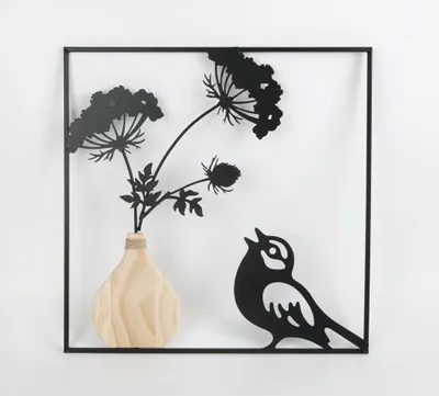 Produktbild von TrendLine Wandbild Metall Blumen mit Vogel 40 x 1 x 40 cm schwarz