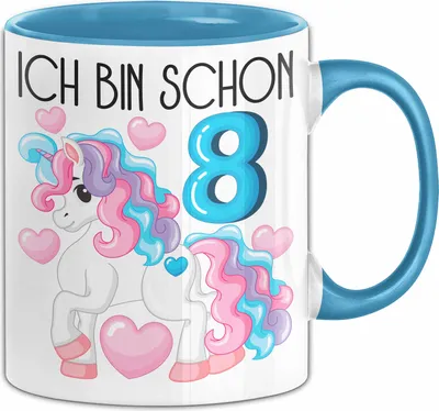 Produktbild von 8. Geburtstag Geschenk Tasse Becher Mädchen Tochter Geburtstagsgeschenk Einhorn Ich Bin Schon 8 (Blau)