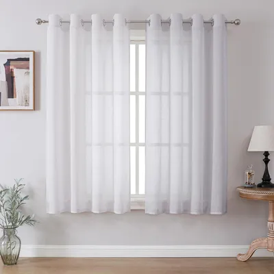 Voile Gardinen mit Ösen, halbtransparent, weiß, 2er Set, 140x175 cm
