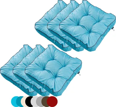 Produktbild von TexDeko® 6er Pack Loungekissen Gartenpolster für Rattanmöbel UV-Schutz & Wasserabweisend 50x50x12 cm (Aqua)