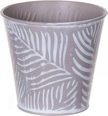 Produktbild von INNA-Glas Pflanzentopf FABIONALTA mit Blattmuster, Zink, Taupe-weiß, 9,3cm, Ø10cm - Zink Blumentopf