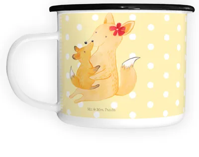 Produktbild von Mr. & Mrs. Panda Haferl Fuchs Mama - Gelb Pastell - Geschenk, Mutter, Große Tasse, Umarmen, Pott, Emaille, Emailletasse, Bruder, Teetasse, Schoß, Camping, Tochter