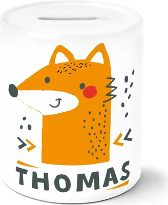 Produktbild von Kinder Spardose mit Namen Fuchs Tier-Motiv personalisierbar Sparschwein Keramik SpecialMe® weiß unisize