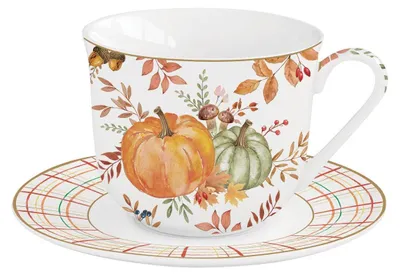 Produktbild von Tasse mit Untertasse HARVEST Herbst mit Kürbis für 370ml Porzellan Easy Life