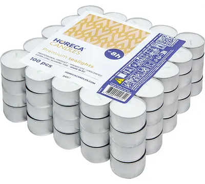 Produktbild von Teelichter 100 Stück Weiß 8 Stunden Brenndauer Aluhülle ohne Duft Horeca